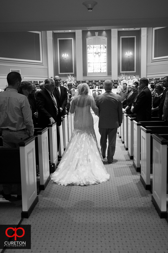 Bride walking down the aisle at Berea First.