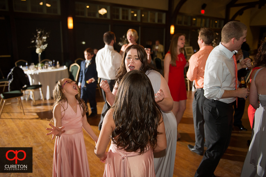 Guests dancing at the wedding reception at Cleveland Park in Spartanburg,SC.