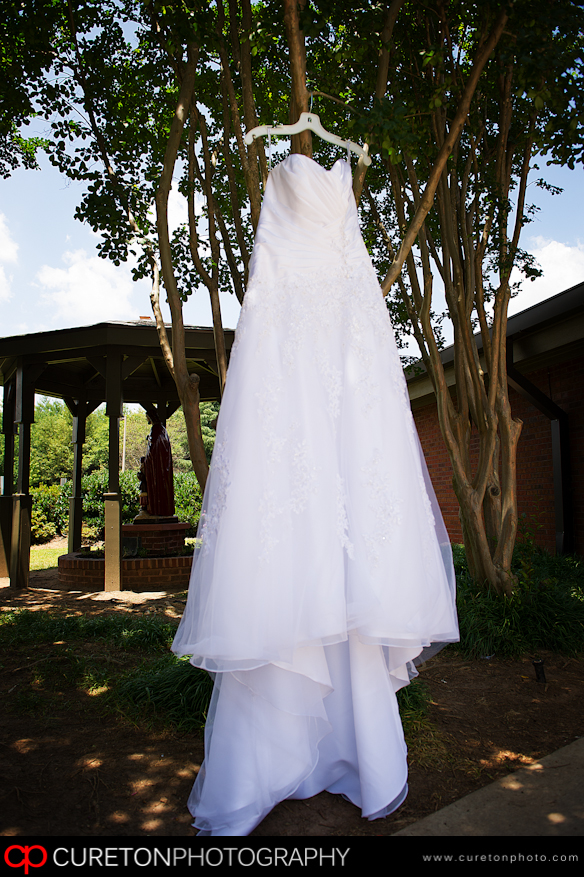 Bridal Dress hanging in a tree.