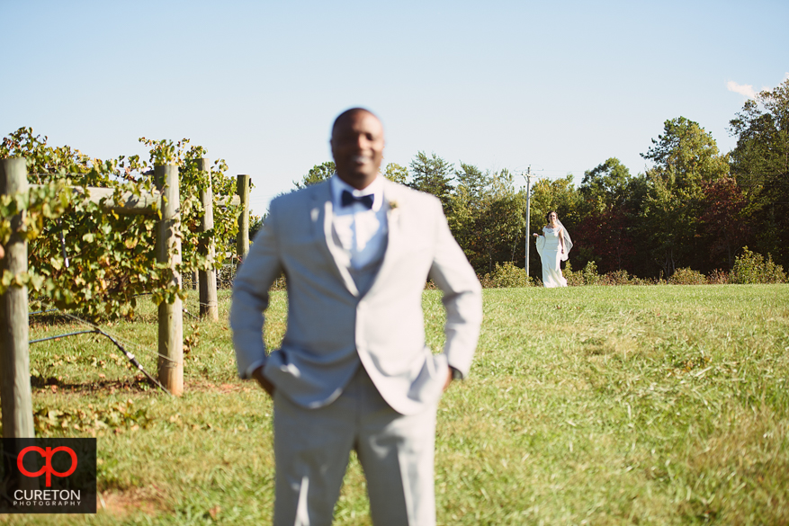First Look before Chattooga Belle Farm wedding.