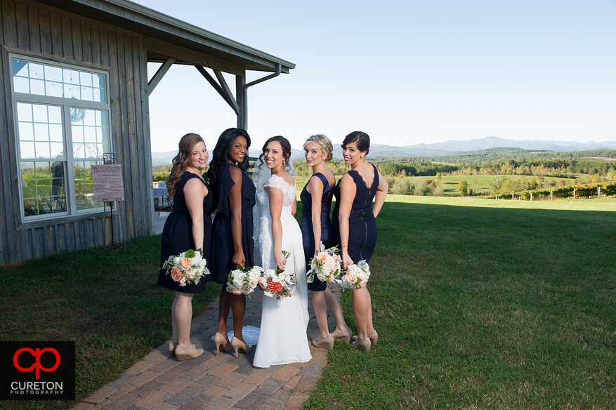 Bridesmaids posing outside Chattooga Belle.