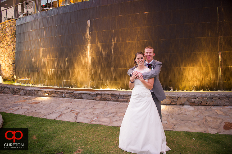 Bride and Groom outside their reception in downtown Greenville,SC.