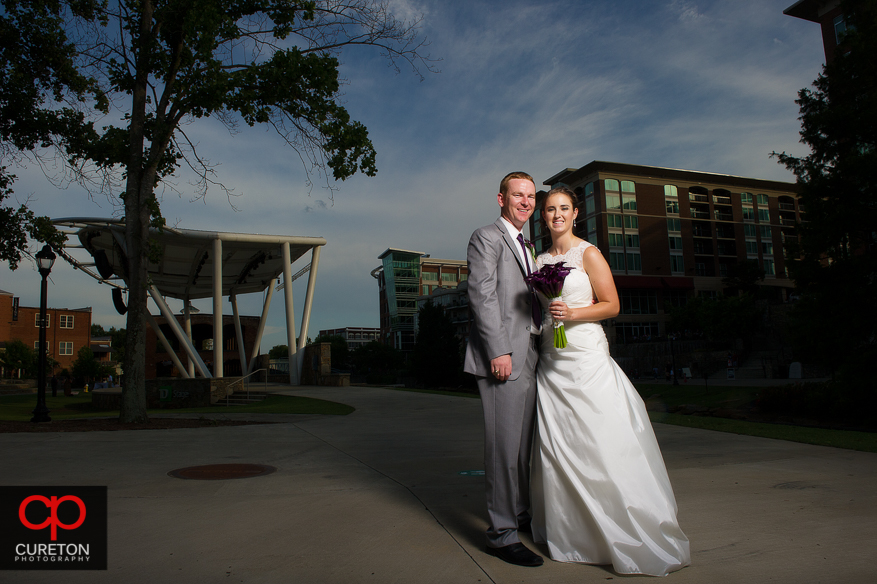 The Bride and Groom before they walk into their reception.