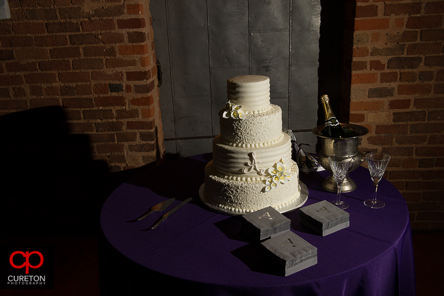 The wedding cake by Kathy and company awaiting the bride and groom.