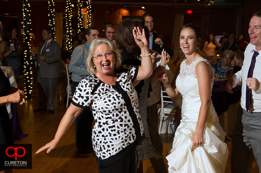 Wedding guest dance the night away at the Huguenot Loft in Greenville,SC.