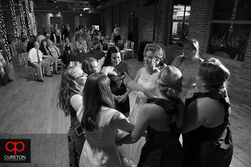 Wedding guest dance the night away at the Huguenot Loft in Greenville,SC.