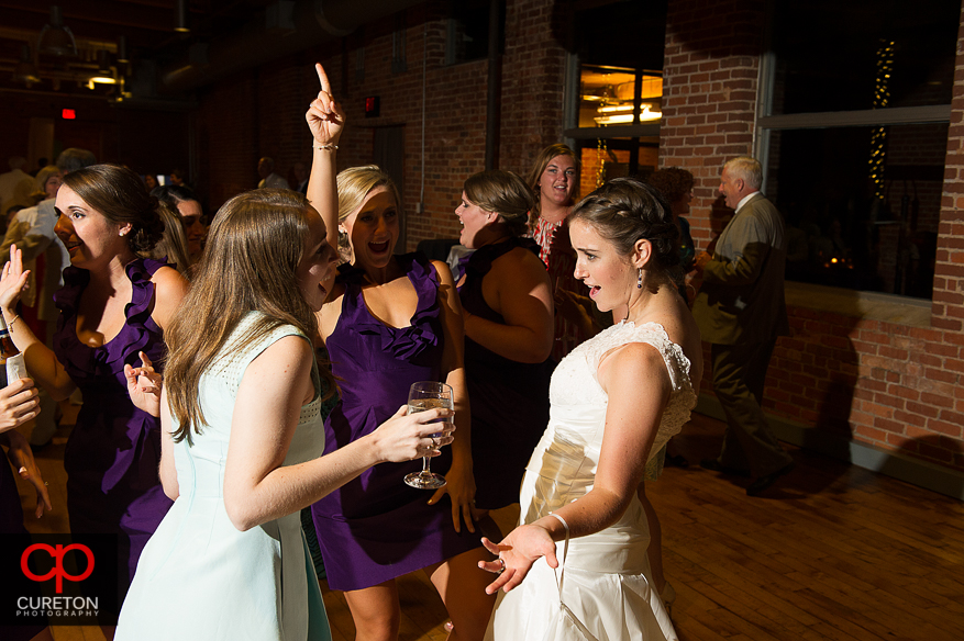 Wedding guest dance the night away at the Huguenot Loft in Greenville,SC.