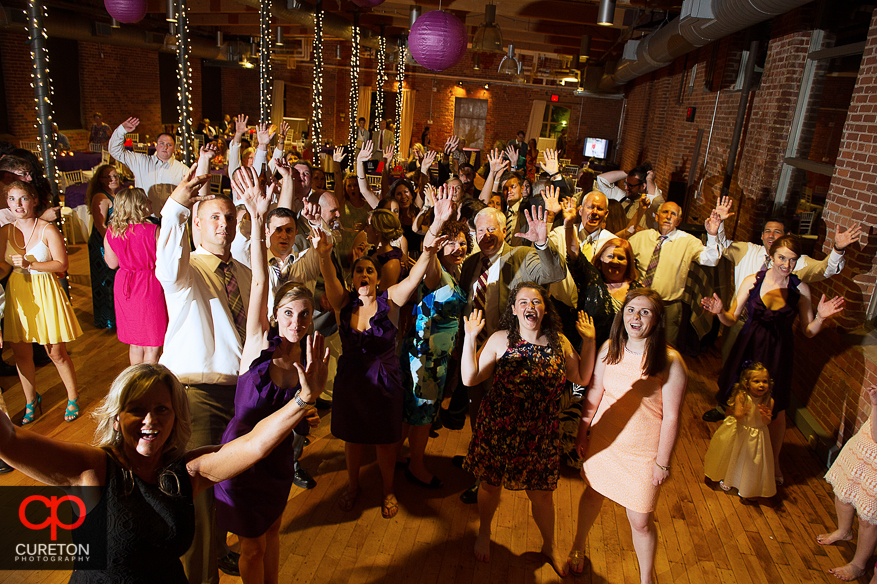 Wedding guest dance the night away at the Huguenot Loft in Greenville,SC.