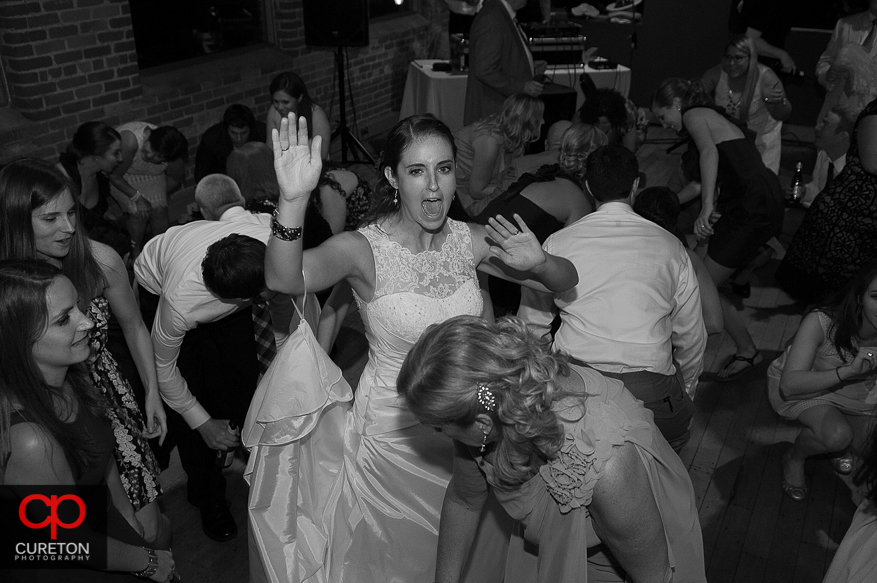 Wedding guest dance the night away at the Huguenot Loft in Greenville,SC.