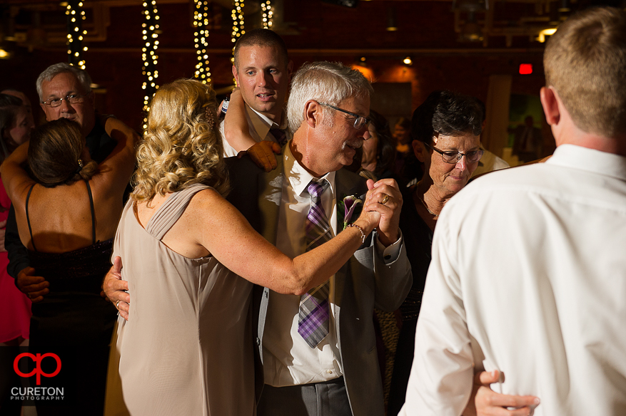 Wedding guest dance the night away at the Huguenot Loft in Greenville,SC.