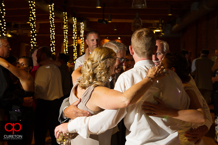 Wedding guest dance the night away at the Huguenot Loft in Greenville,SC.