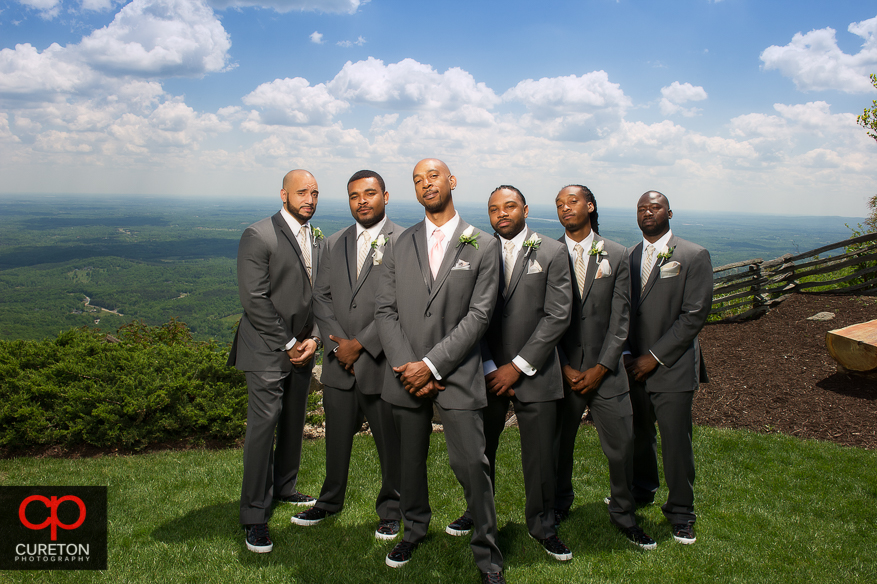 Groomsmen at the overlook at Glassy Chapel.