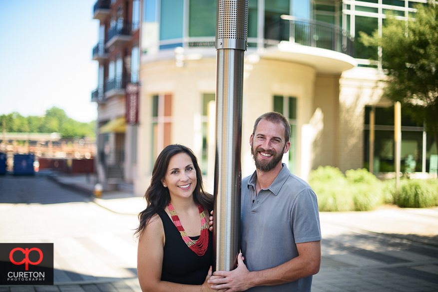 Couple walking the streets of downtown Greenville,SC.