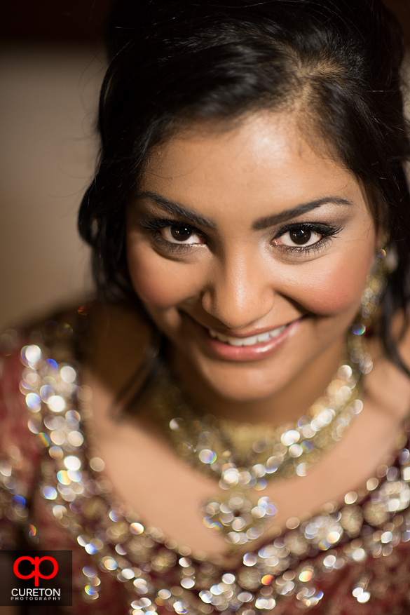 Beautiful Indian bride looking at the camera.
