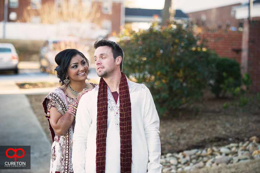 Groom turns to see his bride for the first time.