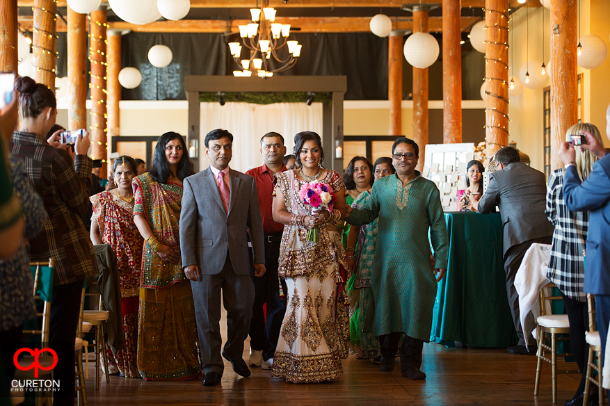 Bride makes her processional during her Indian wedding in Greenville,SC..