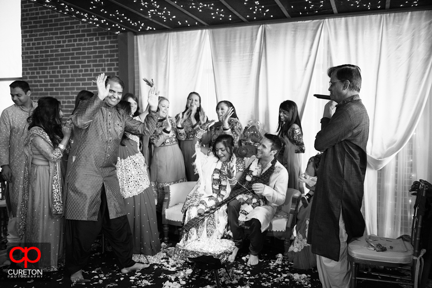 Bride makes out to the couch first during the ceremony.