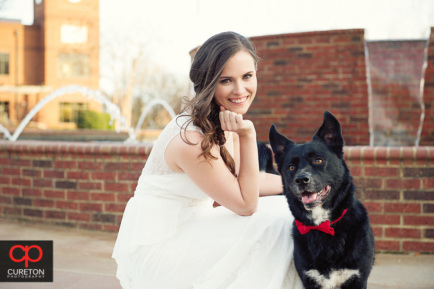 Bride with dog in Greer City Park.