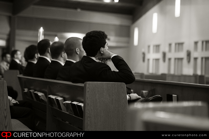 Groomsmen sitting at St Mary Magdalene