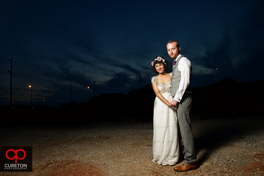 Bride and groom in downtown Greenville,SC.