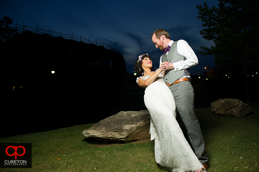 Couple dipping outside the Certus Loft in Greenville,SC.