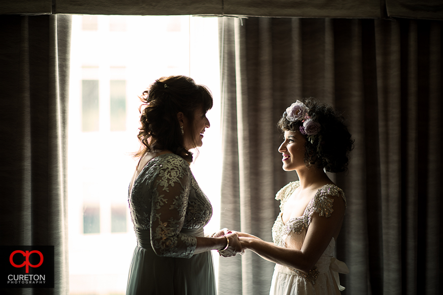 Bride and mother before her wedding at the Certus loft in downtown Greenville.