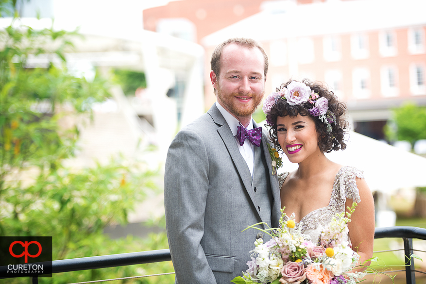 Bride and Groom after first look in downtown Greenville.