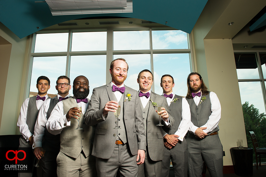 Groom and groomsmen having a drink at The Lazy Goat.