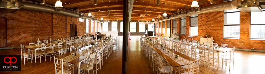 Pano of the reception decor at Huguenot Loft / Certus Loft in downtown Greenville,SC.