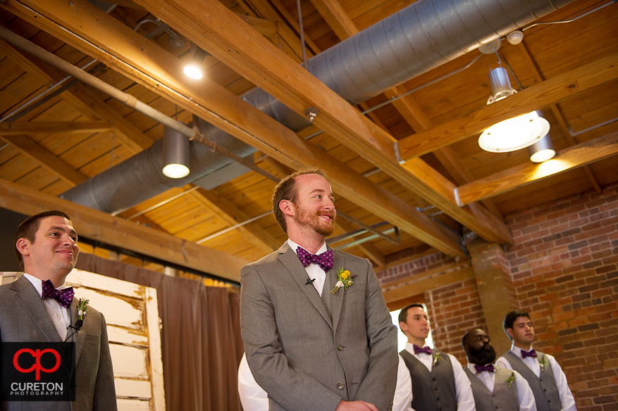 Groom first sees his bride.