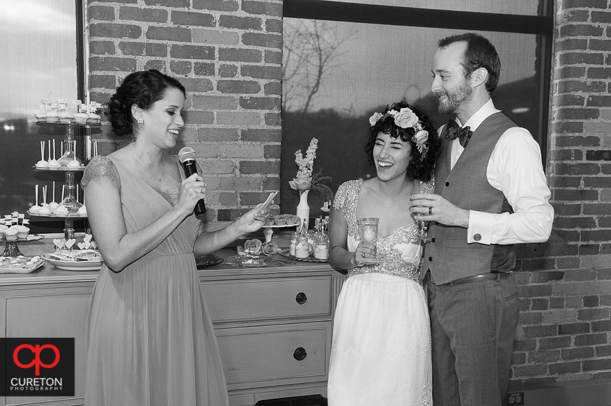 Maid of honor giving a toast.
