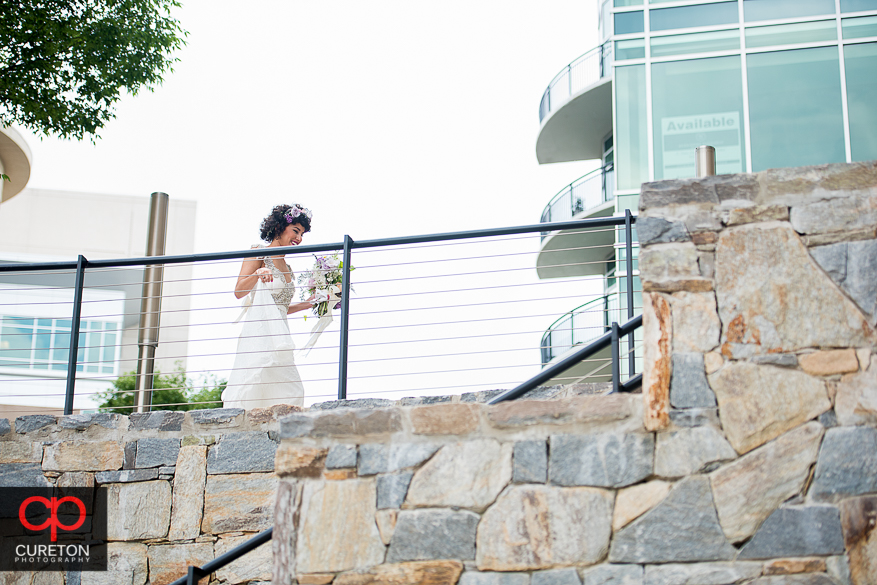 Bride walks to first look.