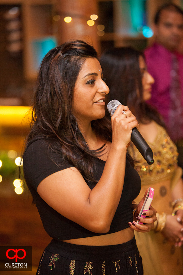 Bride's sister giving a toast.