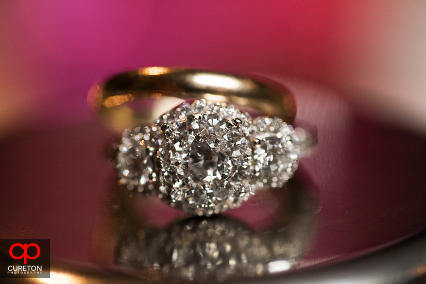 Closeup of the bride's wedding ring.