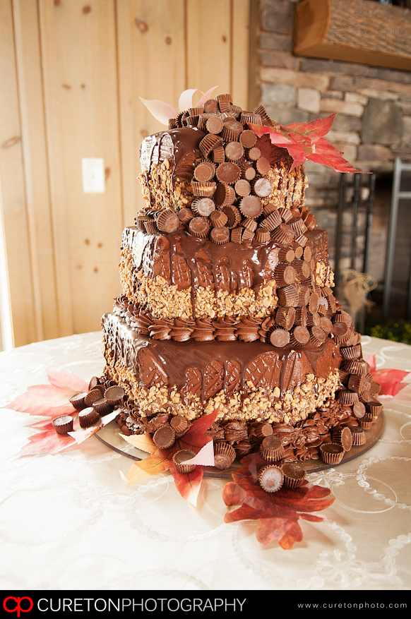 Groom's cake covered in Reese's cups.