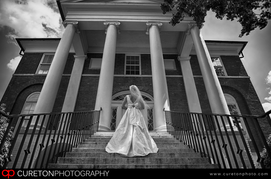 Bride on steps of the Robert Mills House in Columbia.