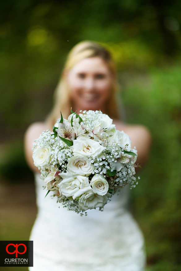 Closeup of a bridal bouquet .