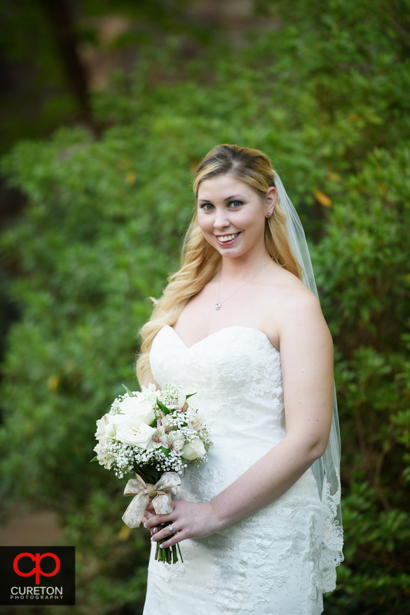 Bride at the Rock Quarry Garden in Greenville.