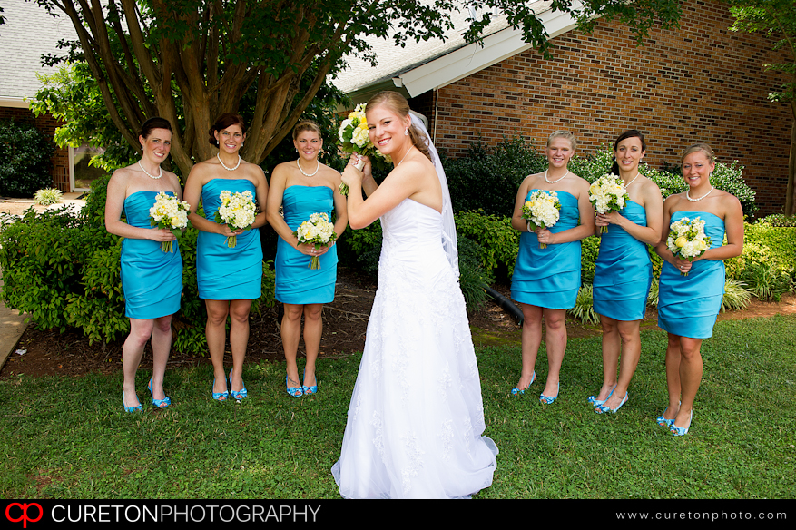 Bride and Bridesmaids at St Mary Magdalene Greenville,SC before the wedding.