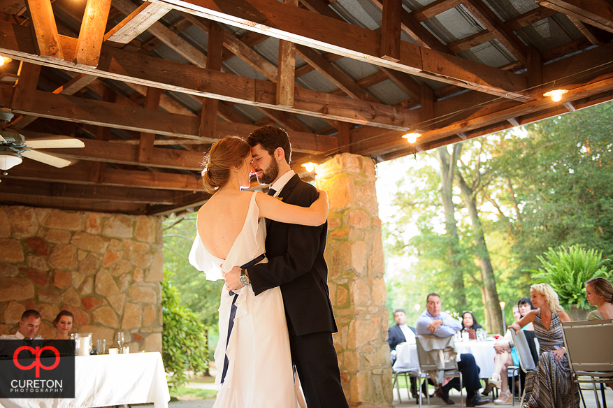 The bride and groom share a first dance at Timberock at Hopkins Farm.