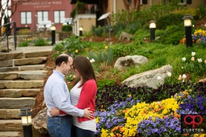 Couple in falls park in downtown Greenville,SC.