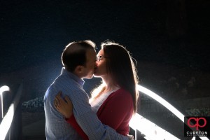 Epic engagement kiss photo in downtown Greenville,SC.