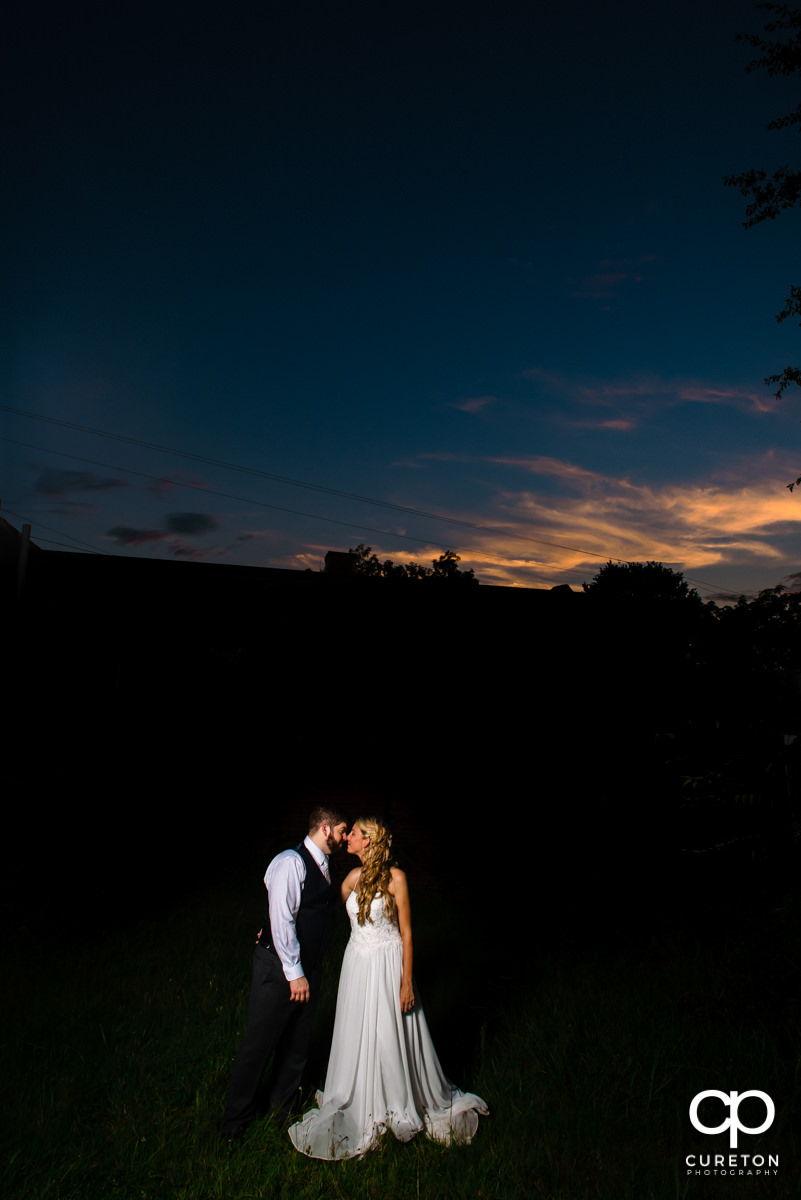 Bride and groom at blue hour.