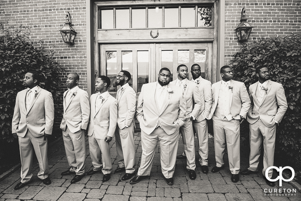 Groomsmen outside the Bleckley Inn.