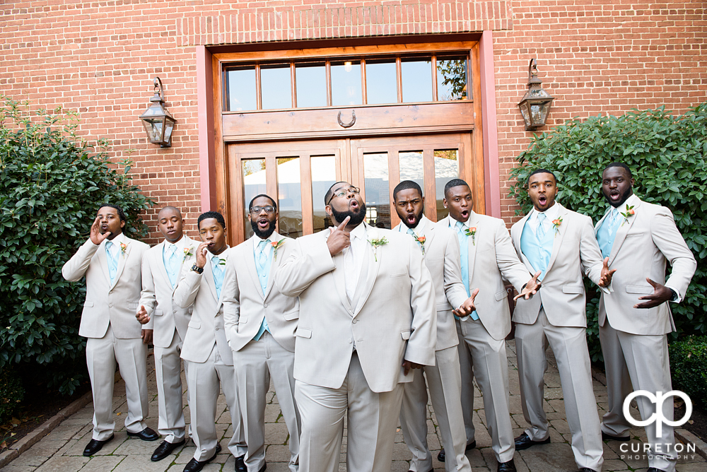 Groomsmen outside the Bleckley Inn.