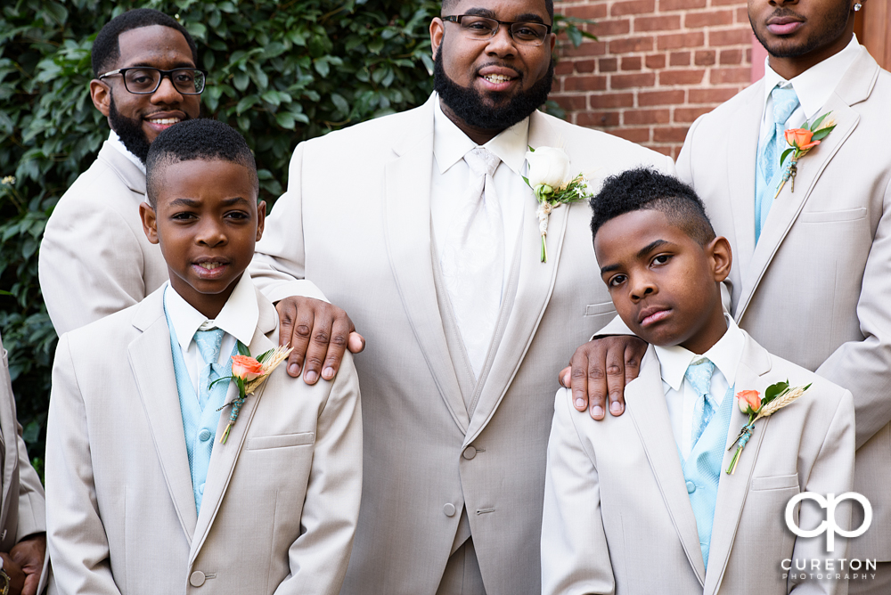 Groomsmen outside the Bleckley Inn.