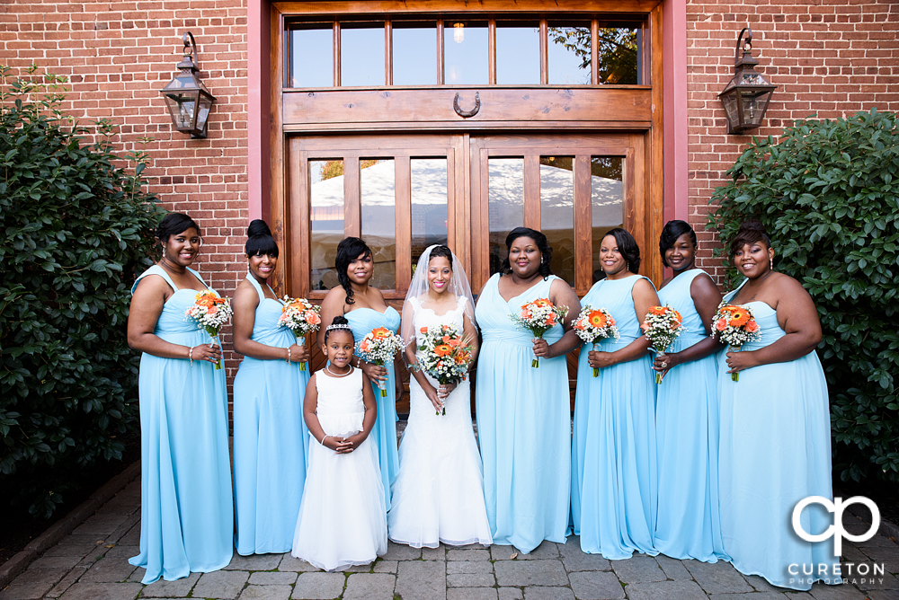Bridesmaids outside of the Bleckley Inn.