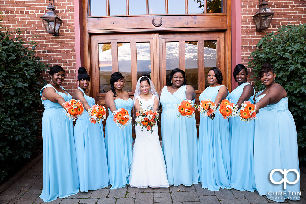 Bridesmaids outside of the Bleckley Inn.