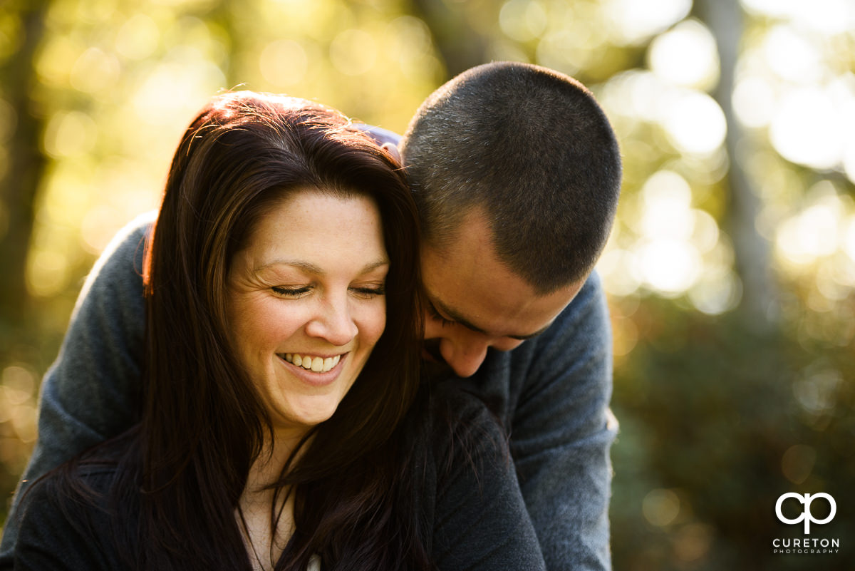 Bride smiling engagement session at Caesar's Head State Park.