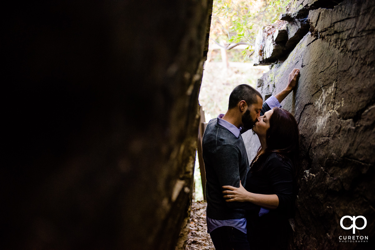 Brie and groom kissing during a Caesar's Head Engagement Session.